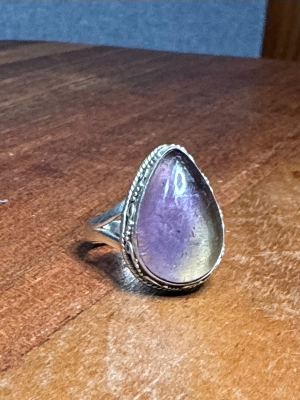 Sterling Silver Teardrop Purple Amethyst Cabochon Ring